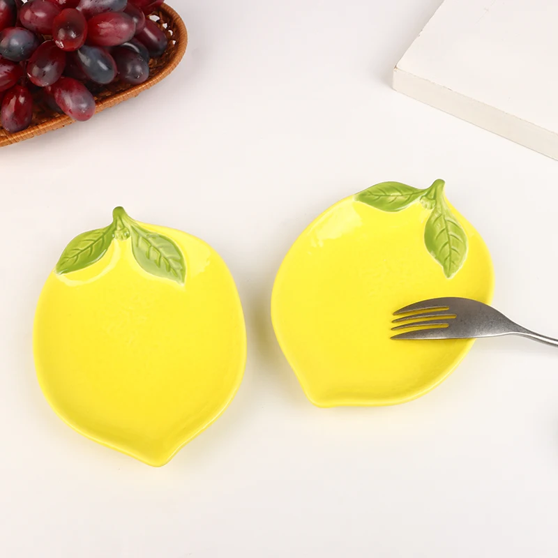Cartoon Lemon Shaped Ceramic Plate Salad Fruit Snack Dish Kitchen Utensil Accessory