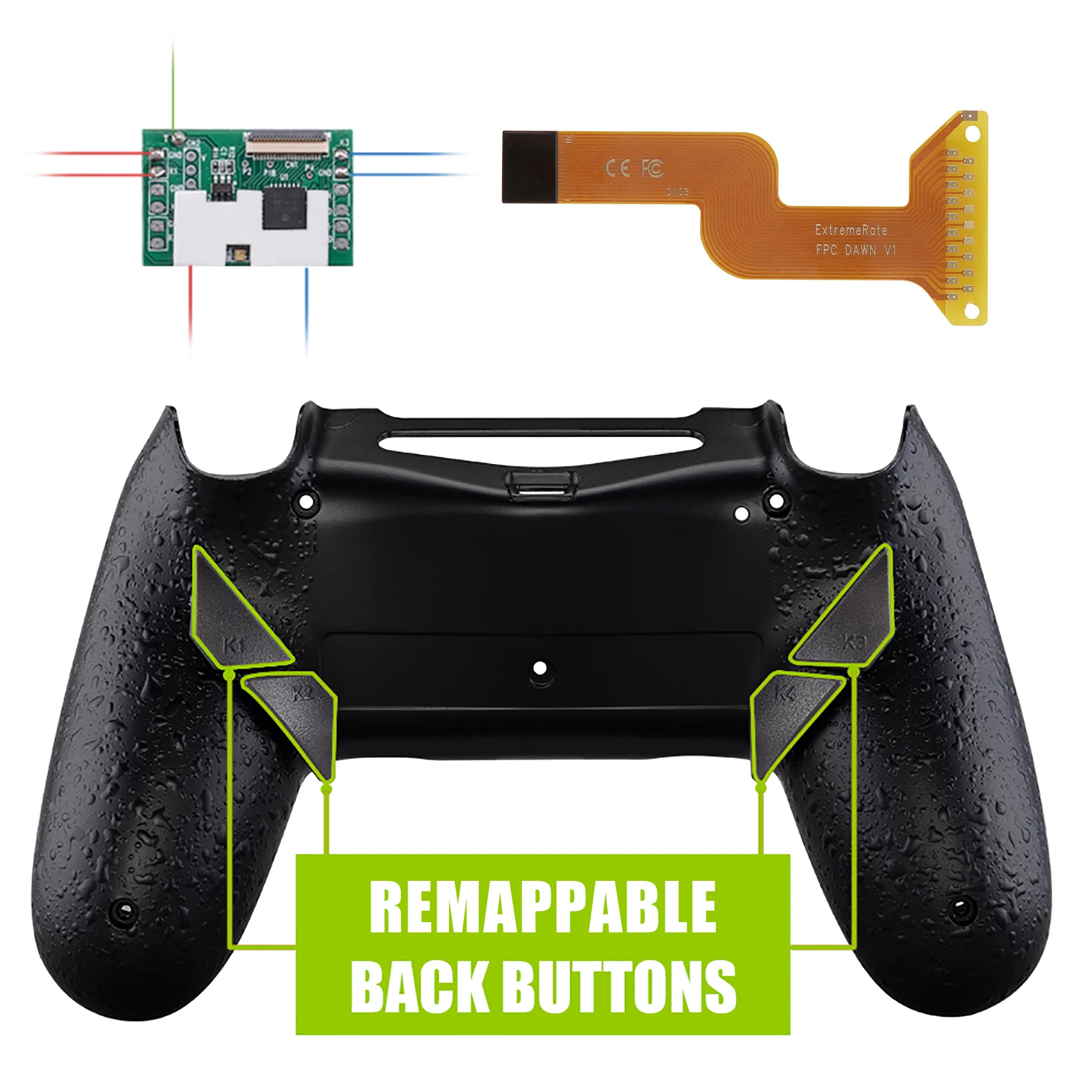 eXtremeRate Dawn Remap Kit für PS4 Slim Pro Controller JDM 040/050/055 mit Rückseite und 4 Rücktasten – 17 Farben