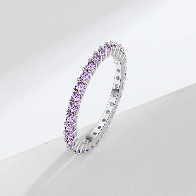 KOFSAC High Quality S925 Silver Rings For Women Romantic Zirconia Purple Ring White Gold Wedding Engagement Trendy Jewelry