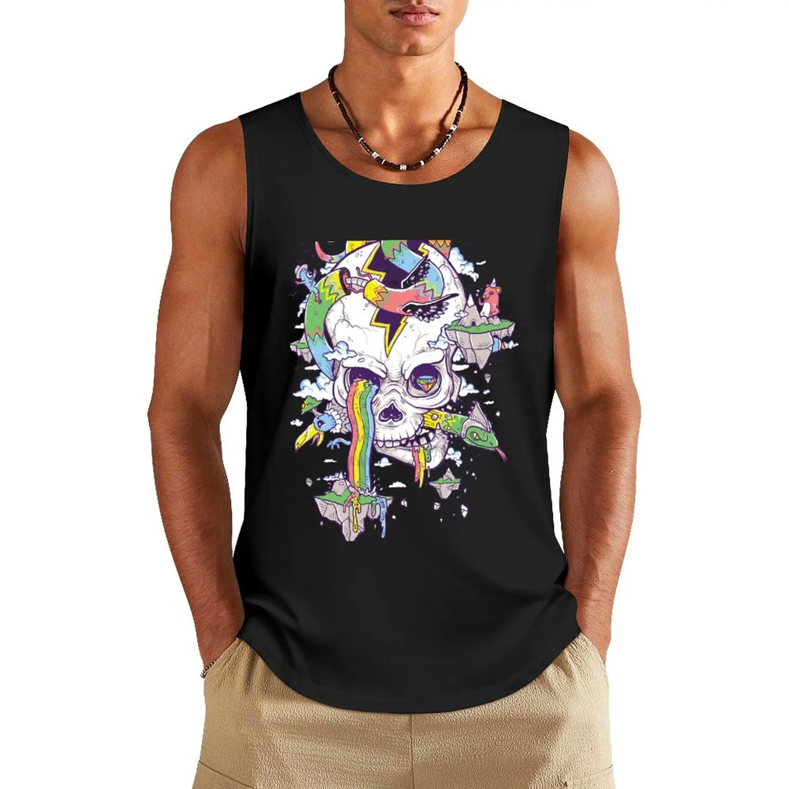 

Flying Rainbow skull Island Tank Top men clothes sports suits t-shirt for men new in tops & t-shirt