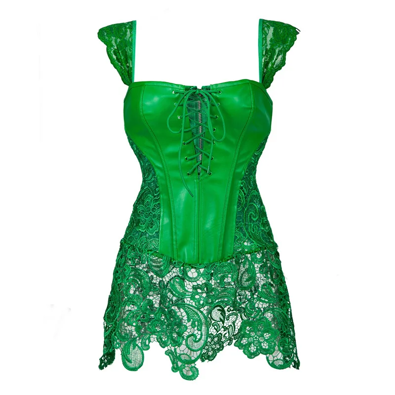Damen Steampunk Gothic Vollbrustkorsett Kleid Schnürung Reißverschluss hinten Punk Kunstleder Bustier Dessous Übergröße