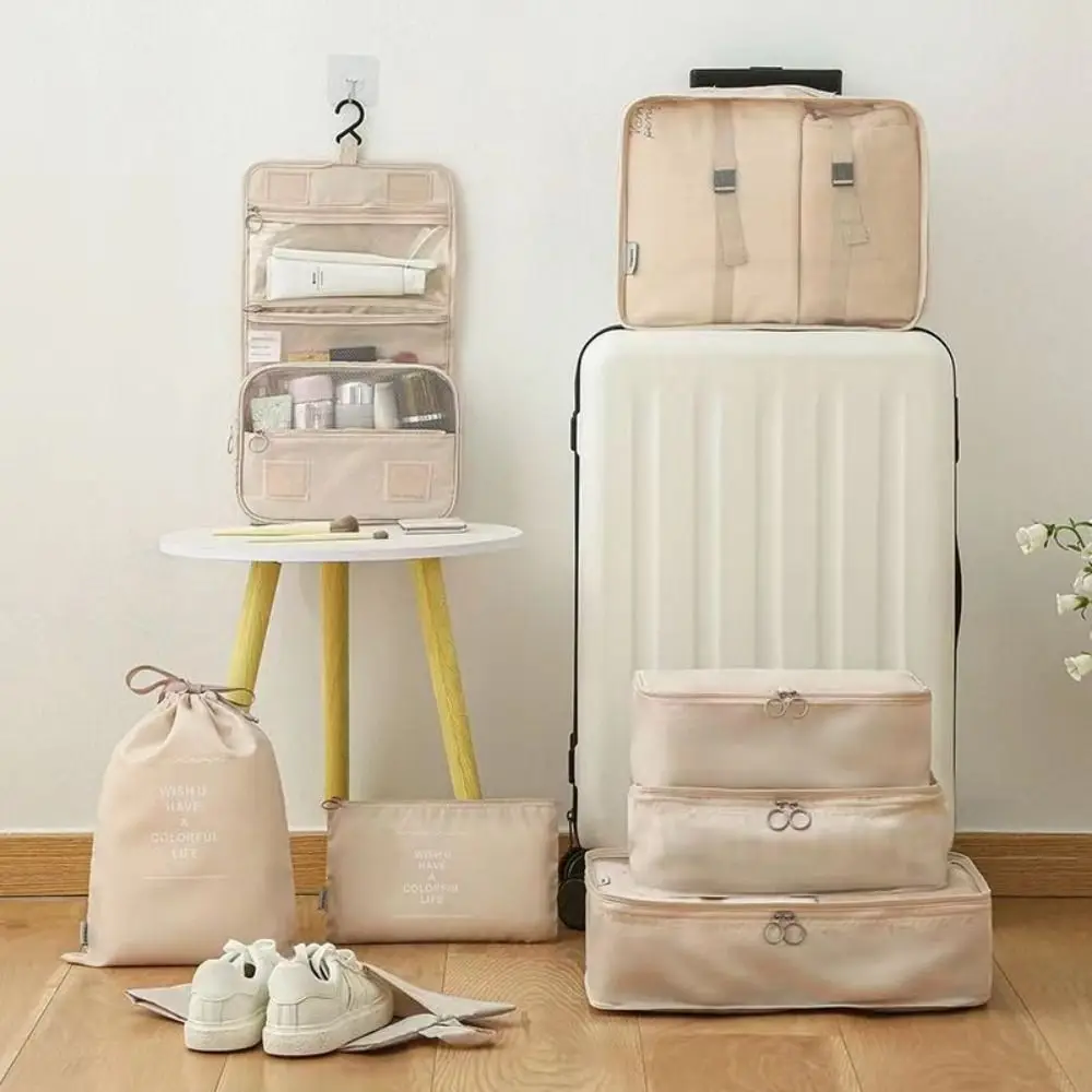 

8Pcs Foldable Travel Organizer Set Large Capacity Portable Suitcase Packing Cubes Drawstring Bag with Handle Portable Wardrobe