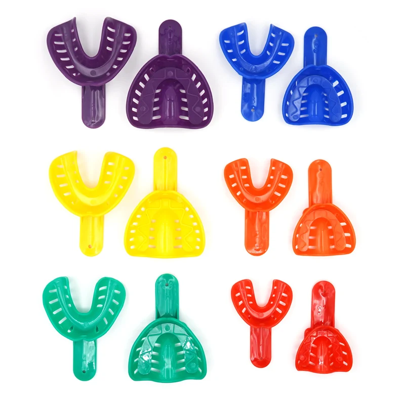12pcs Dental Impression Trays Adult Child Use Tooth Tray Holder Plastic Teeth Holder Oral Material Dentistry Accessory Tools
