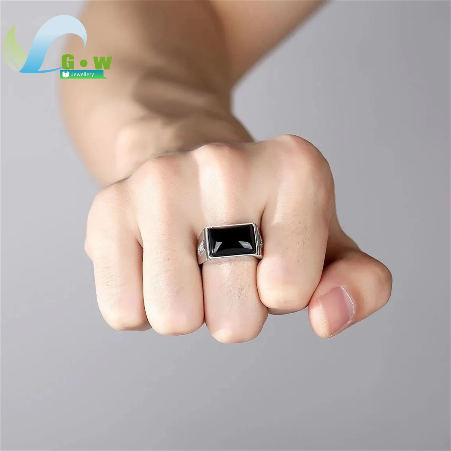 العقيق الأخضر الطبيعي الزمرد العقيق مستطيلة الرجال خاتم قابل للتعديل قابل للفتح زركون خمر مجوهرات هدية له #2