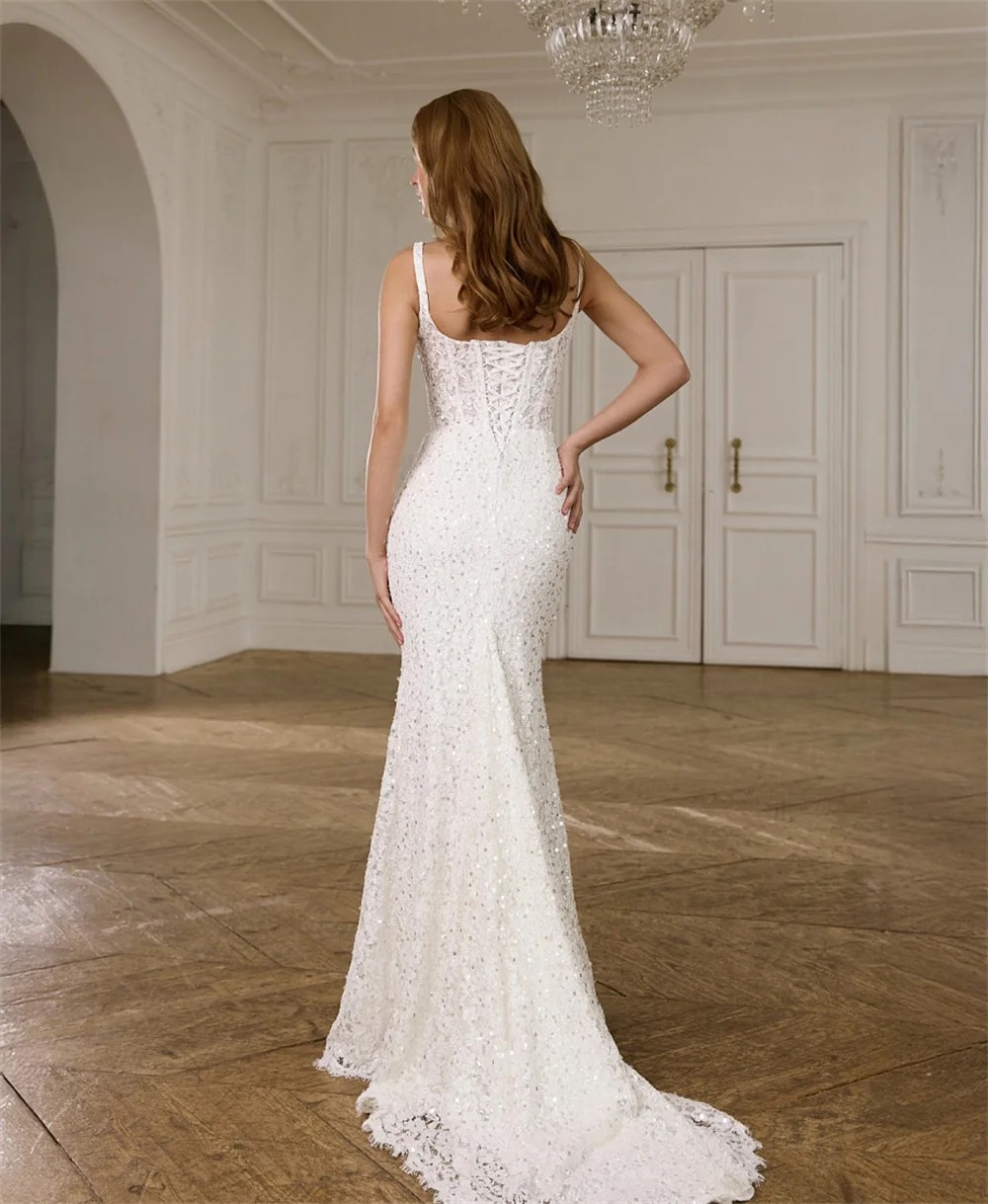 Tokyo Customized White Spaghetti Strap Wedding Dress Sleeveless Back Lace-Up Bridal Gowns Mermaid Court Train Wedding Gowns 2026