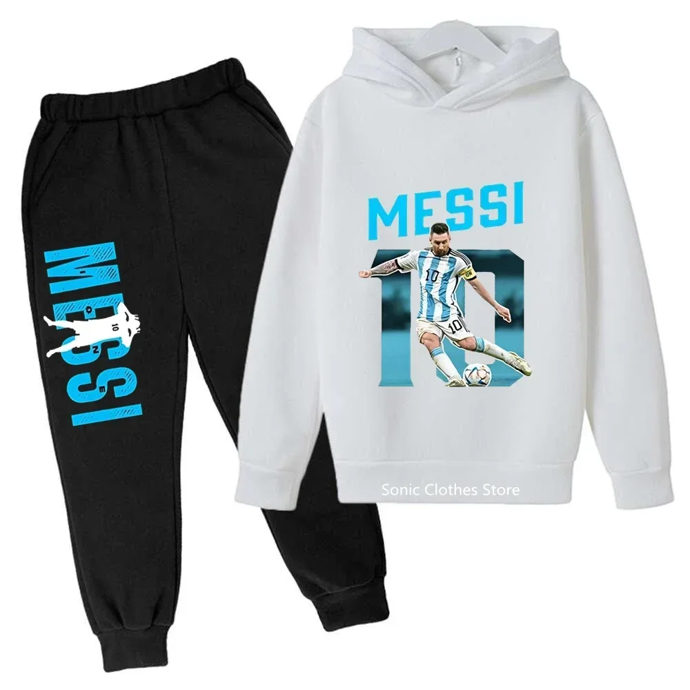 messi avatar printed children's clothing children's autumn and winter hoodies pants 2-piece casual boys and girls suits