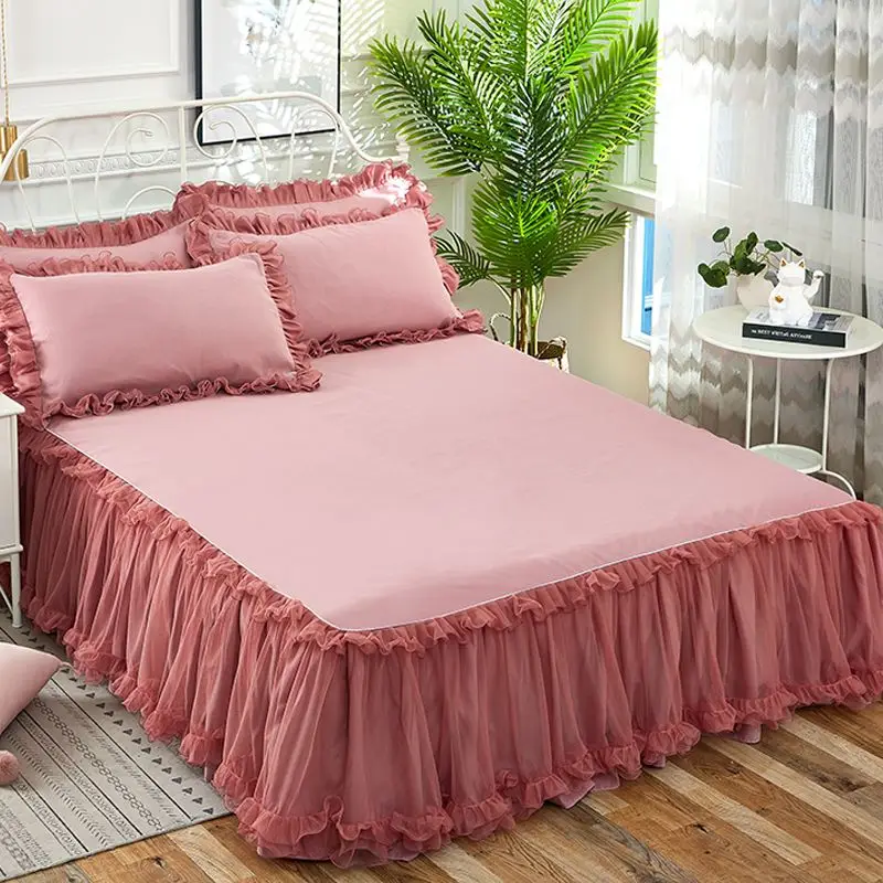 Elegant Princess Bed Skirt Non-slip Mattress Cover Ruffled Lace Bedsheet  Cover Protector Home Bedspread Bed Skirt