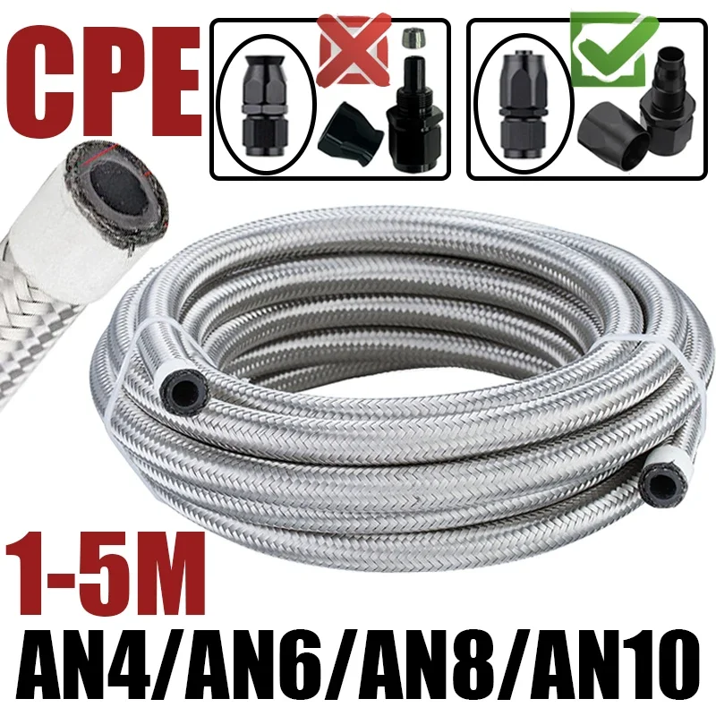 1-5M(3-16FT) 4AN 6AN 8AN 10AN Universal Fuel Hose Oil Gas Cooler Line Engine Pipe Brake Tube Stainless Steel Braided CPE Rubber