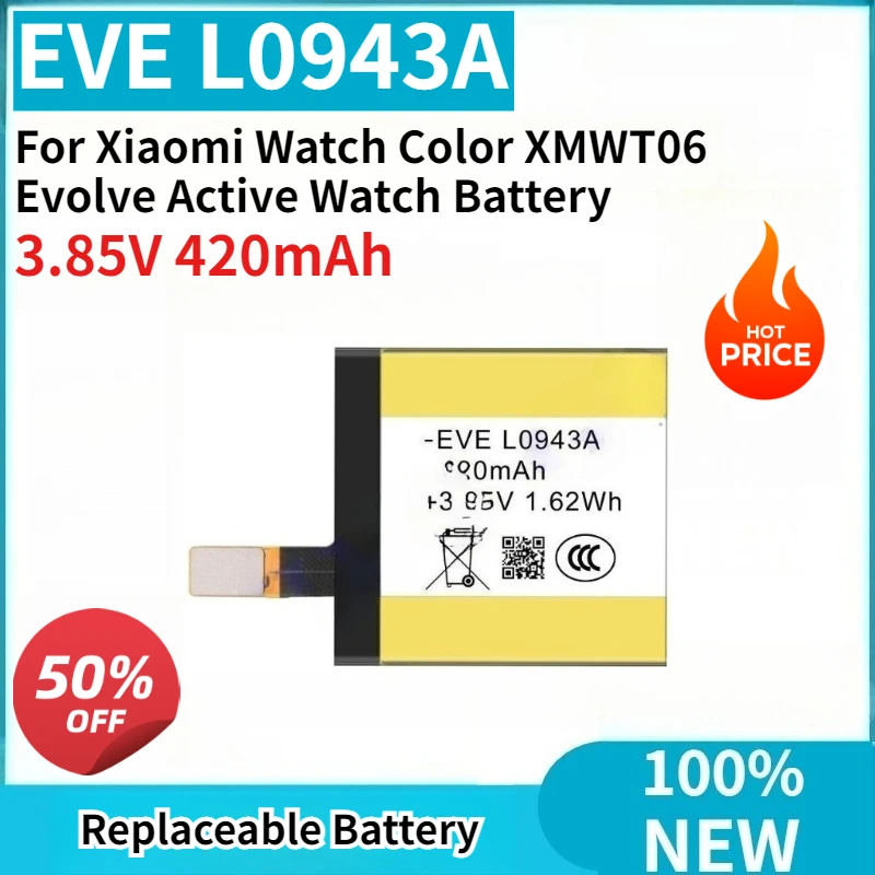 

High Quality New EVE L0943A 552425GH Replaceable Battery 3.85V 420mAh for Xiaomi Watch Color XMWT06 Evolve Active Watch Battery
