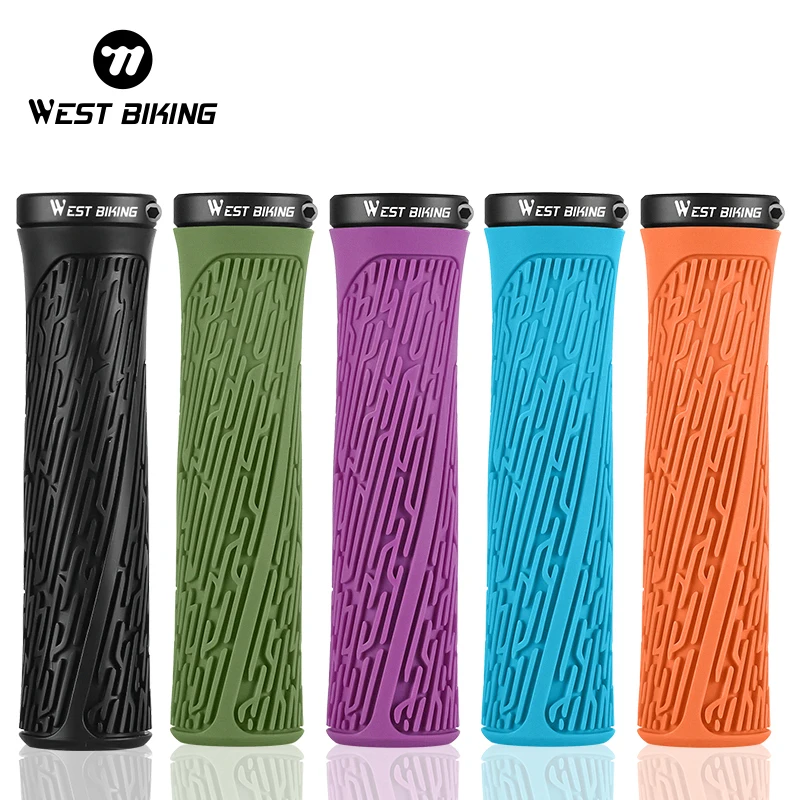 WEST BIKING Silicone Bicycle Grips MTB Road Bike Handlebar Cover Shockproof Cycling Colorful Soft Rubber Anti-Slip Lock On Grips