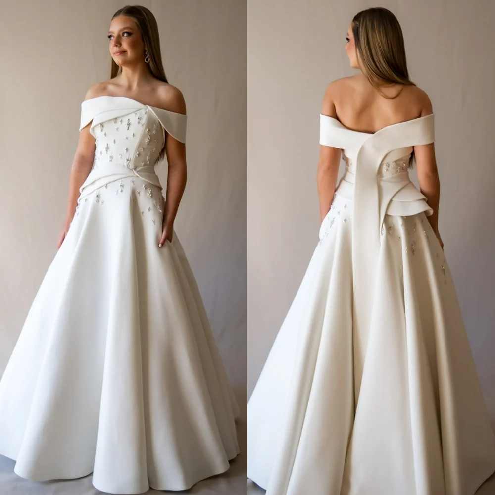 

Customized High Quality Classic Rhinestone Ruched A-line Off-the-shoulder Long Dresses Bespoke Occasion Dresses Modern Style