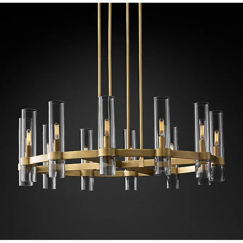 Art Deco E14 LED Modern Copper Glass Black Gold Round Chandelier Lighting Fixtures Lustre Suspension Luminaire Lampen For Foyer