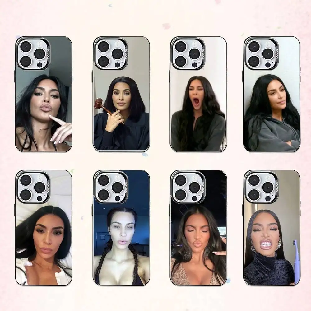 

K-Kim Kardashian M-Memes Phone Case For iPhone17,16,15,14,13,12,11 Plus,Pro Max Colored Silver Plated Inside Cover