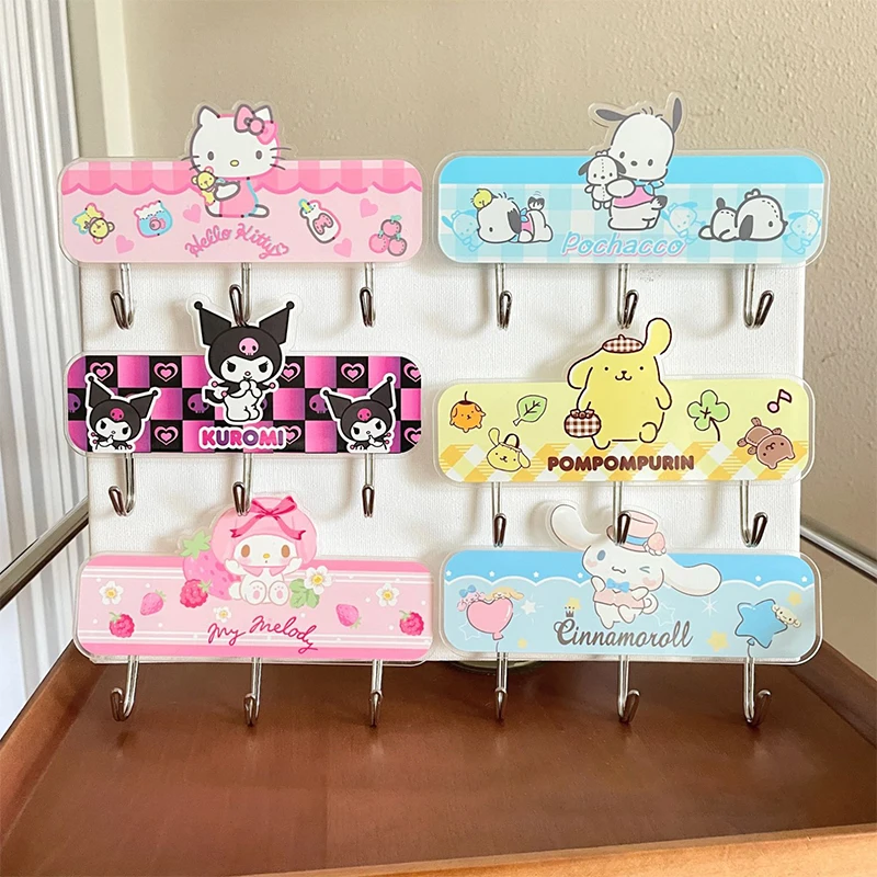 Anime Sanrio Hello Kitty Hooks Kawaii Kuromi My Melody Traceless  Hanger Multi-Function Storage Hooks Kitchen Bathroom Supplies