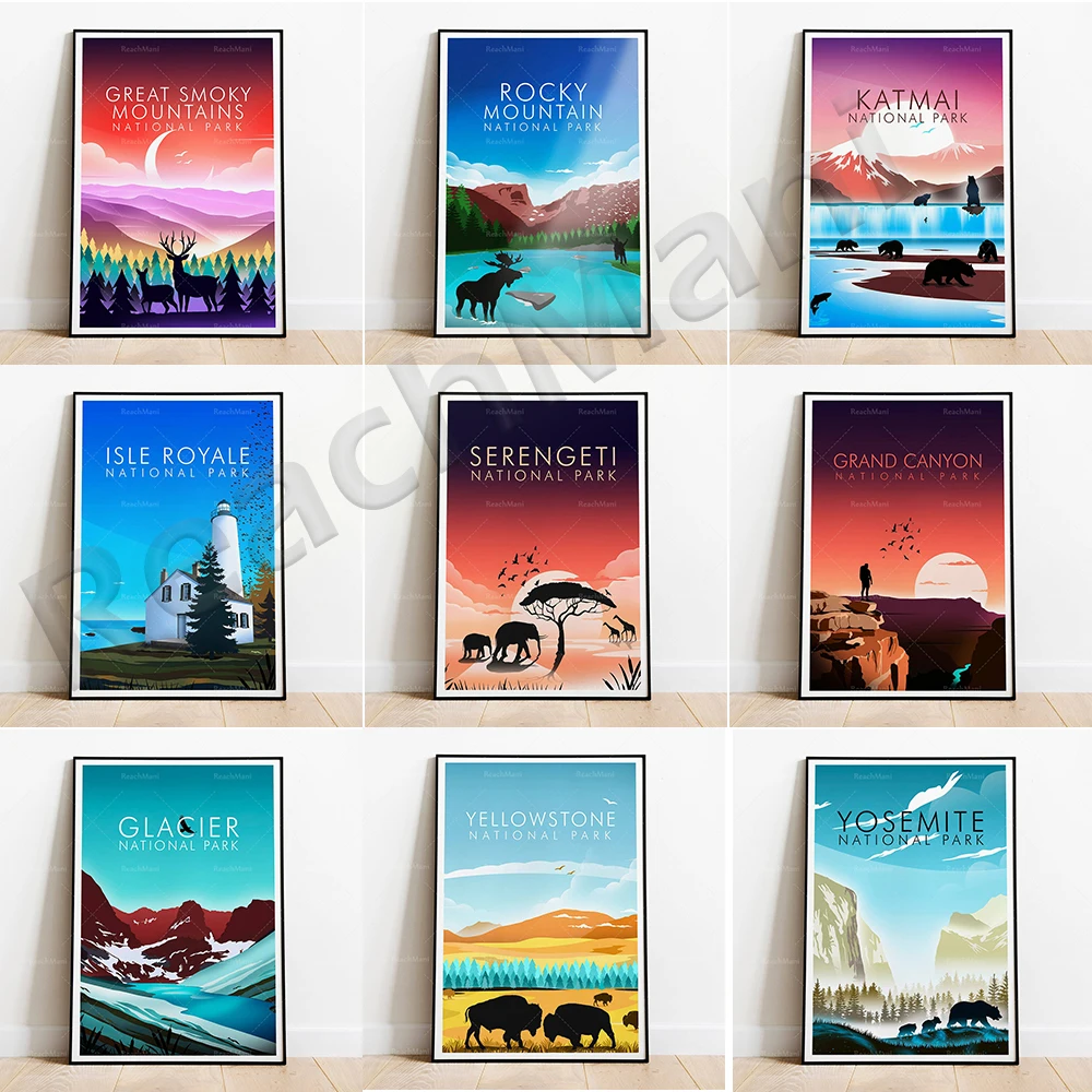 

Arcadia, Banff, Isle Royale, Druck Glacier, Yosemite, Rocky Mountains, Death Valley, Zion, Gelbstein National Park travel poster