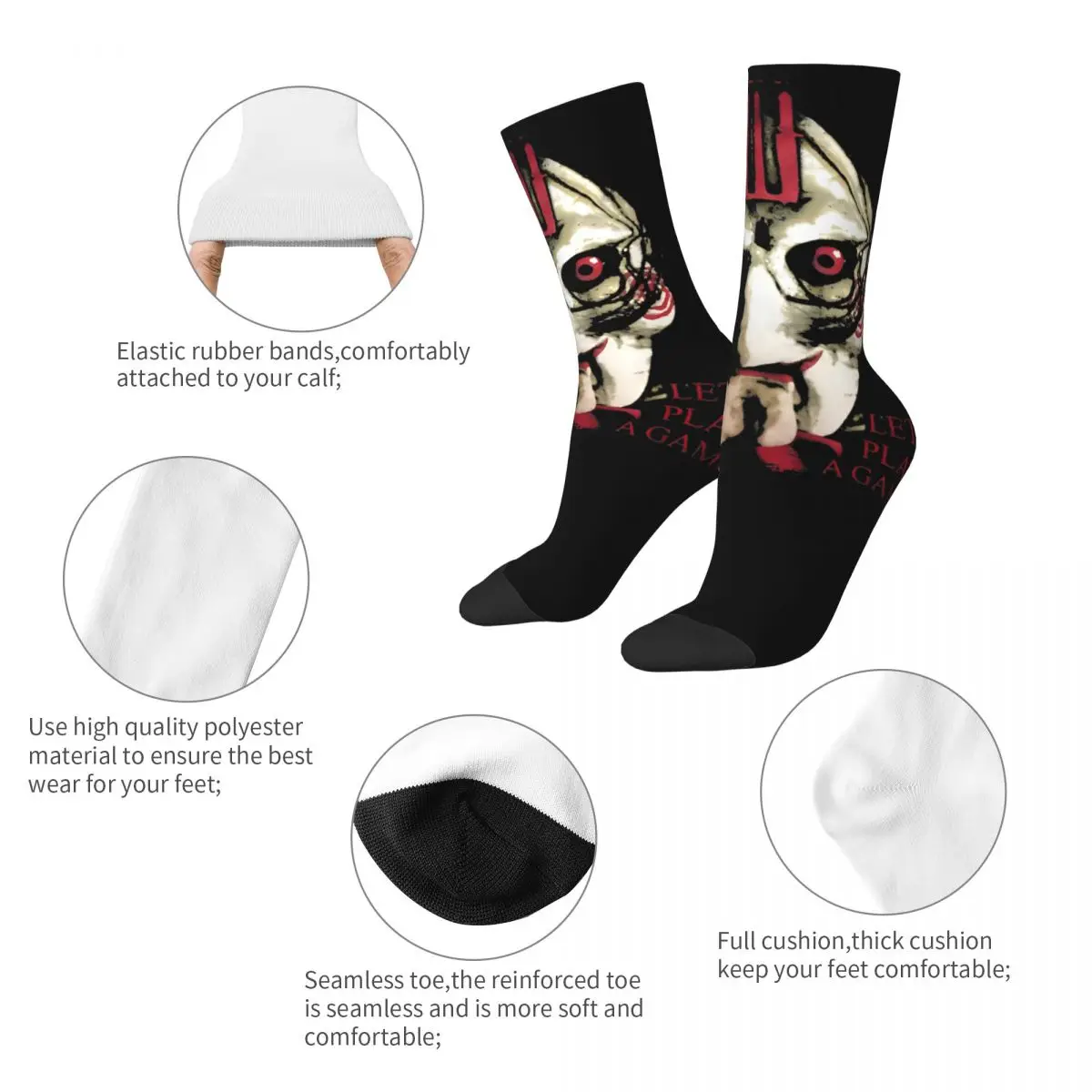 Autumn Winter Retro Unisex Saw X Horror Movie Lets Play A Game Socks SAW Head Torture Sweat Absorbing Football Socks