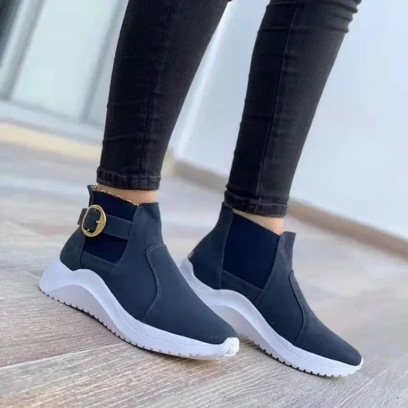 Zapatillas de deporte vulcanizadas con hebilla para mujer, zapatos de plataforma sin cordones, talla grande, novedad de 2023