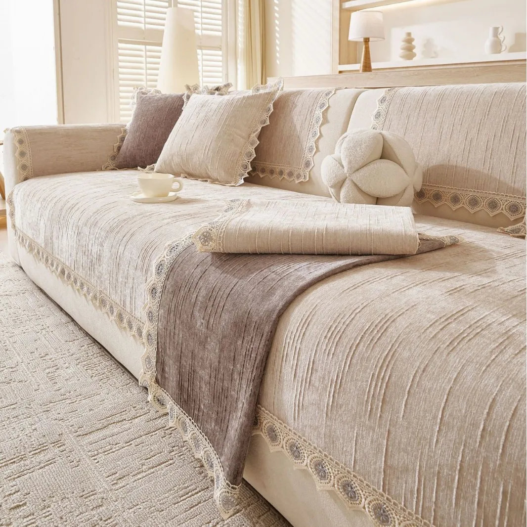 1PC Chenille Sofa Mat Four Seasons Universal Non Slip French Style Soft Mat Sofa Dust-proof Cover Cloth Towel for Living Room