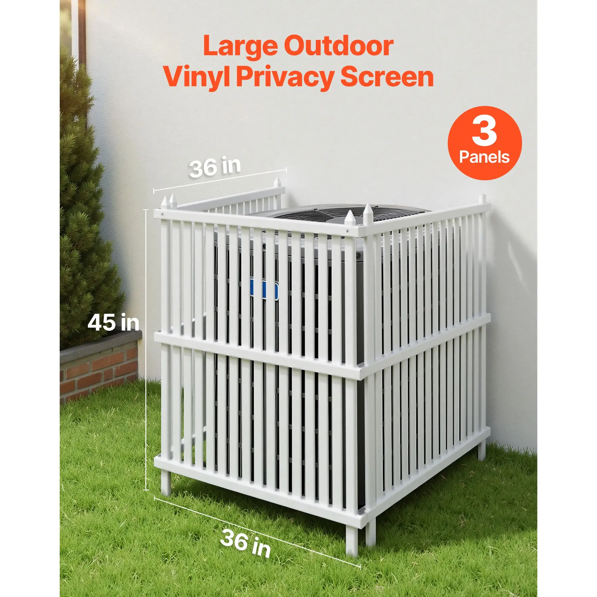 3 Panels Outdoor Privacy Screen, 36 x 45 in Air Conditioner Fence with 19.7 in Ground Stakes, Pool Equipment Enclosure, Strip Vi