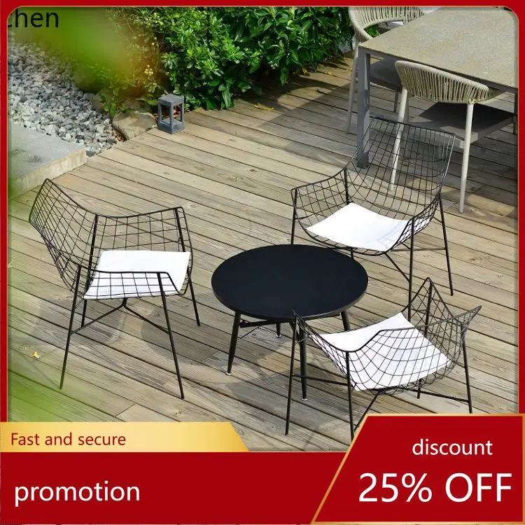 

HXL Outdoor Iron Art Discussion Table and Chairs Courtyard Coffee Shop Table and Chair Set
