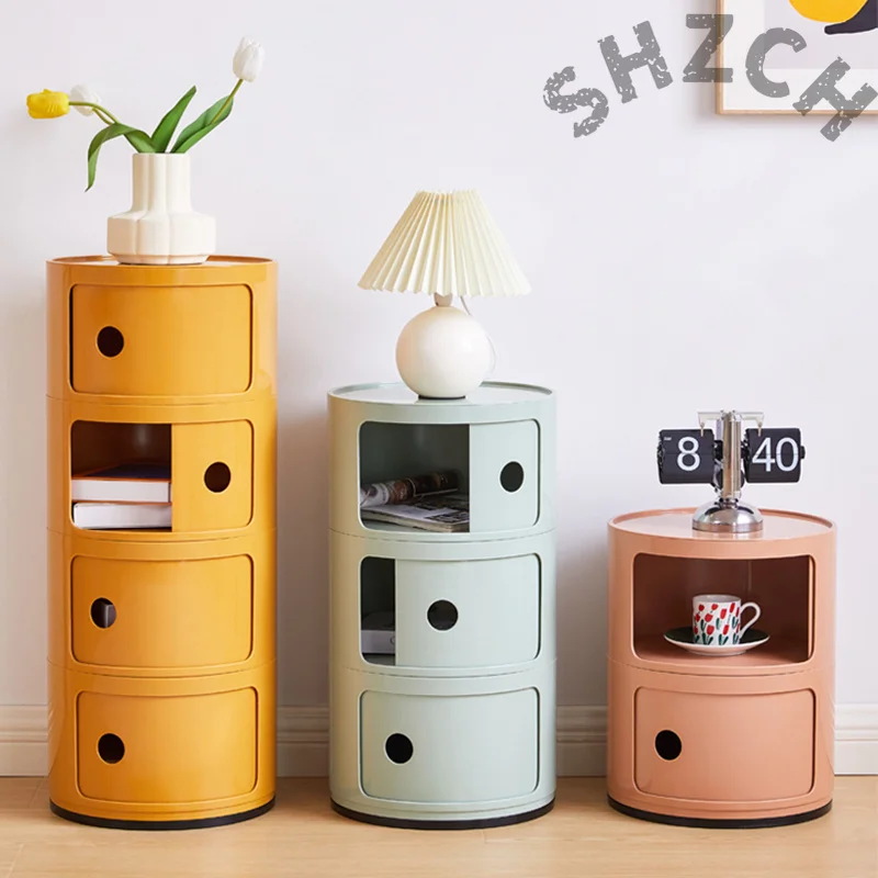 Runde Nachttische für das Schlafzimmer, Nordischer Aufbewahrungsschrank, Mini-Nachttisch, Kreatives Aufbewahrungsregal, Mobiler Nachttisch, Teetisch, Möbel