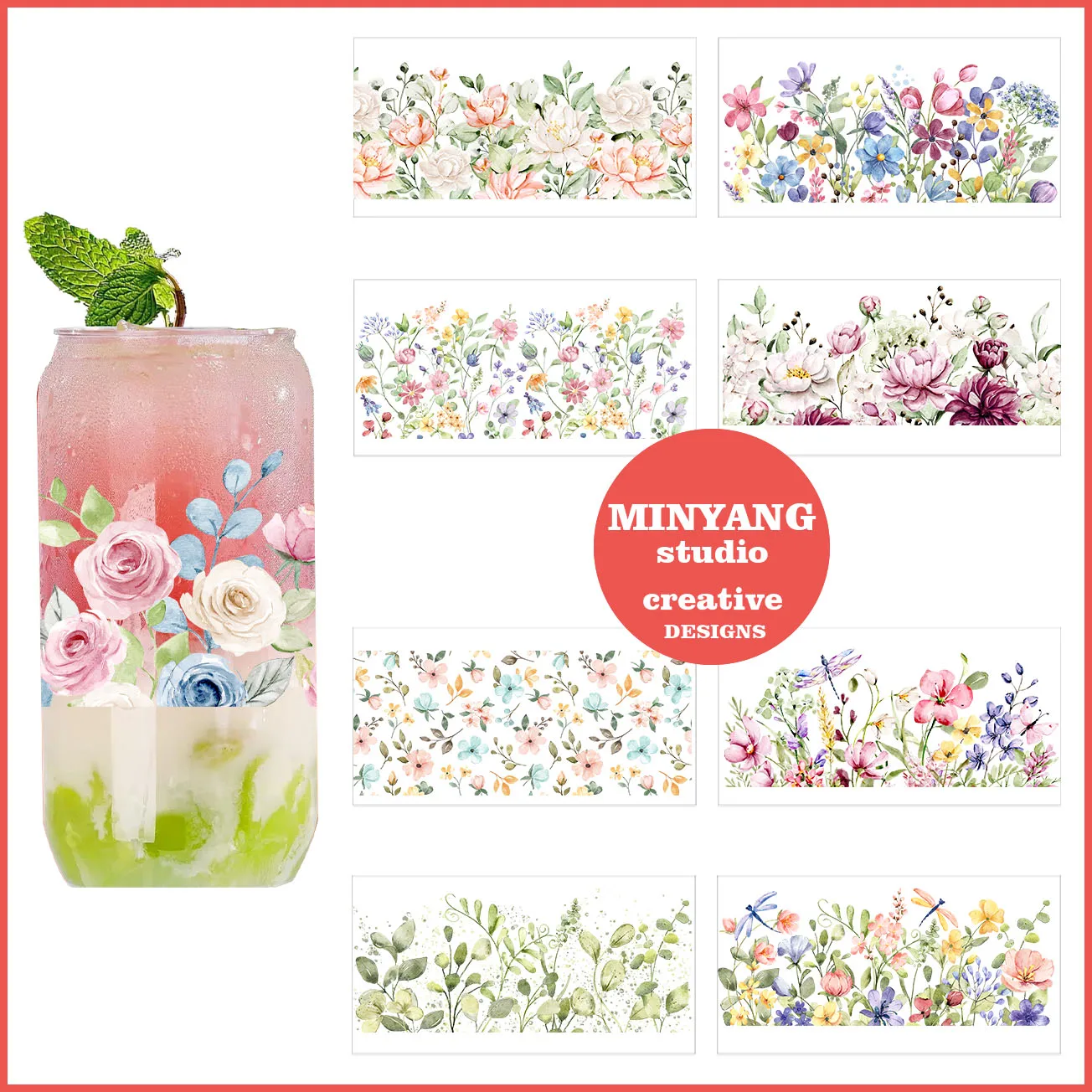 

Flower decorations peel waterproof DIY Decals 3D transfers uvdtf crystal stickers 16oz uv dtf cup wraps for Libbey Glasses