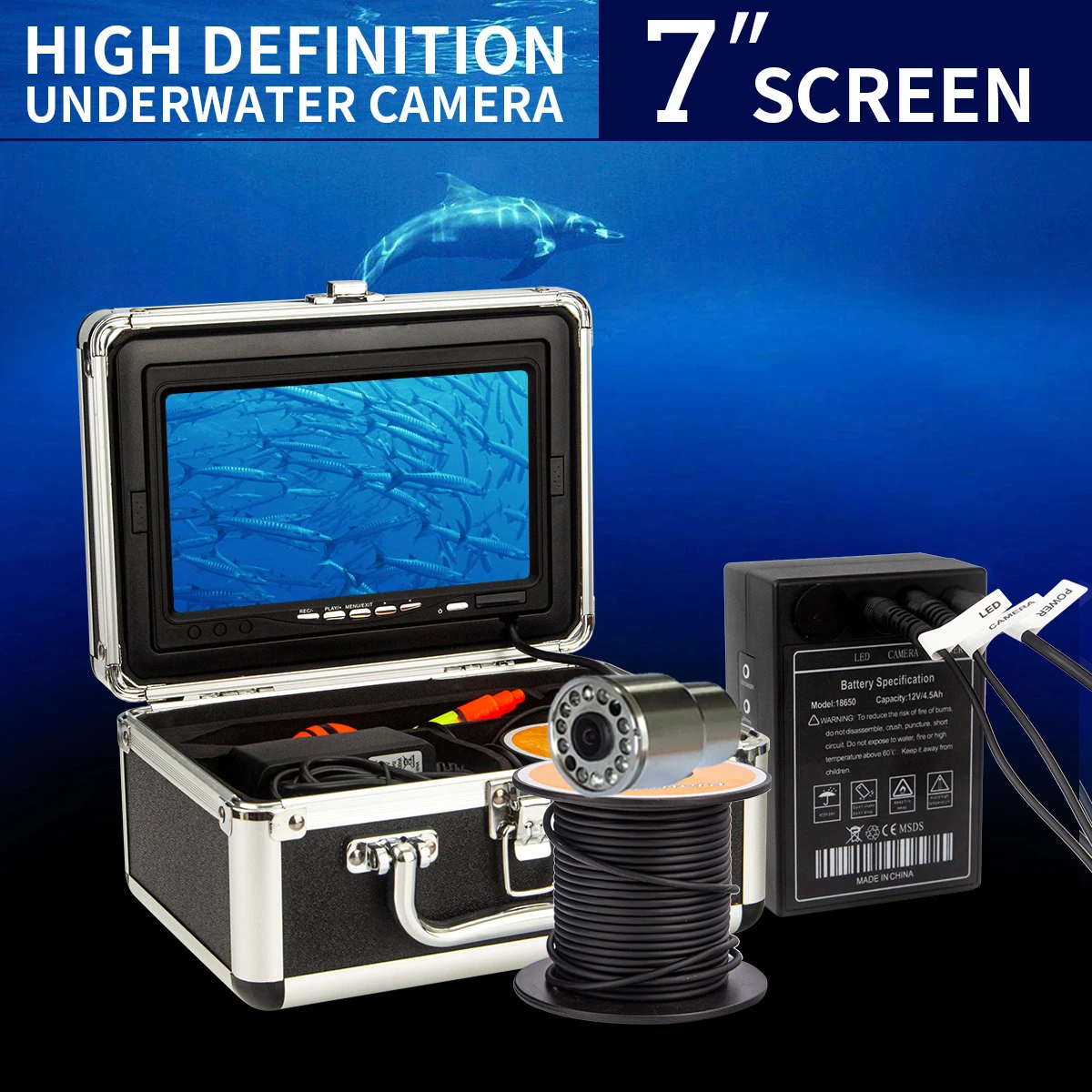 

IP68 full waterproof 12 LEDS 7inch fish finder with portable metal case underwater fishing camera support recording video WF13R