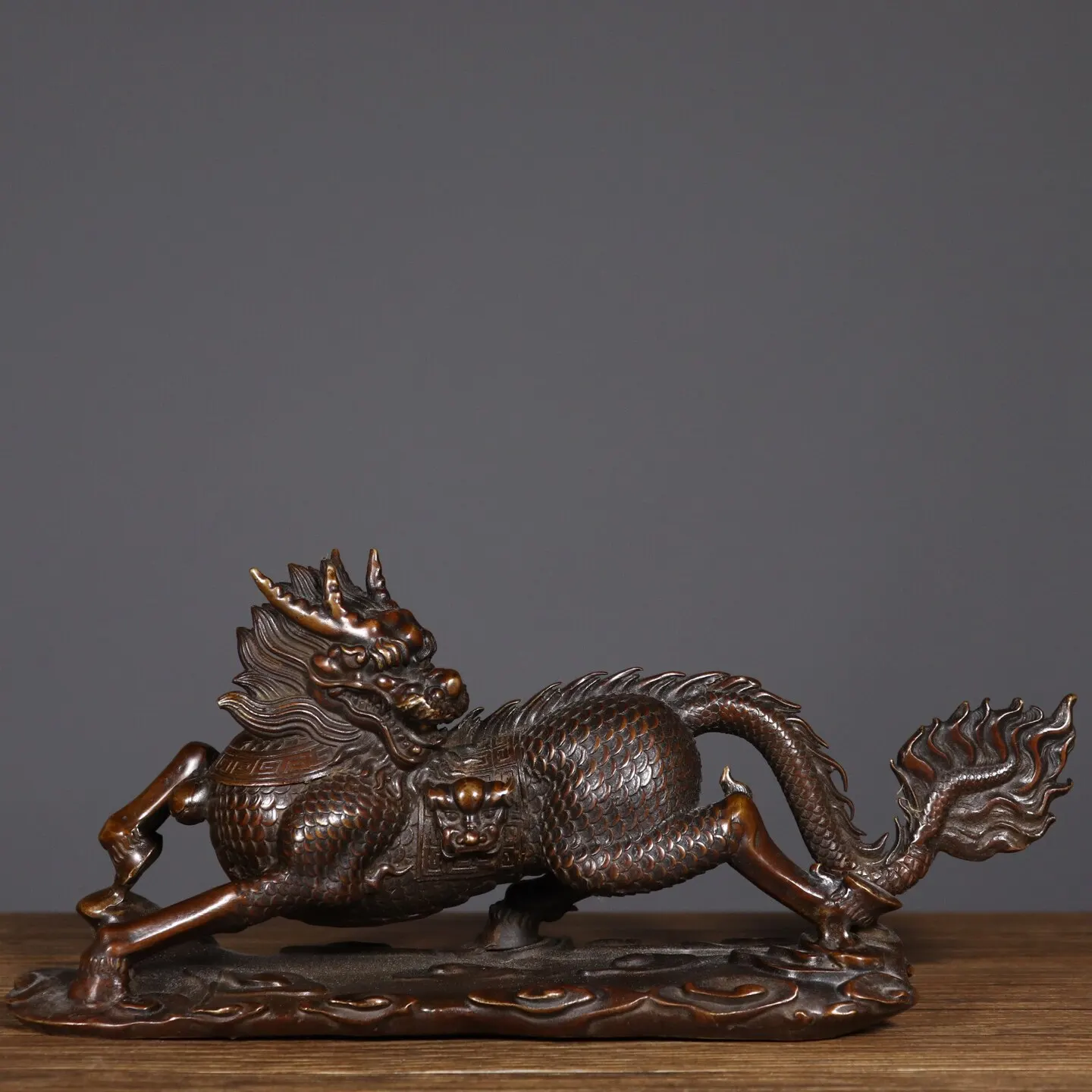 Feng Shui Kylin Qi Lin Pair Vintage Copper Statue Red Patina Lucky Wealth Home TV Cabinet Porch Decor Figurine