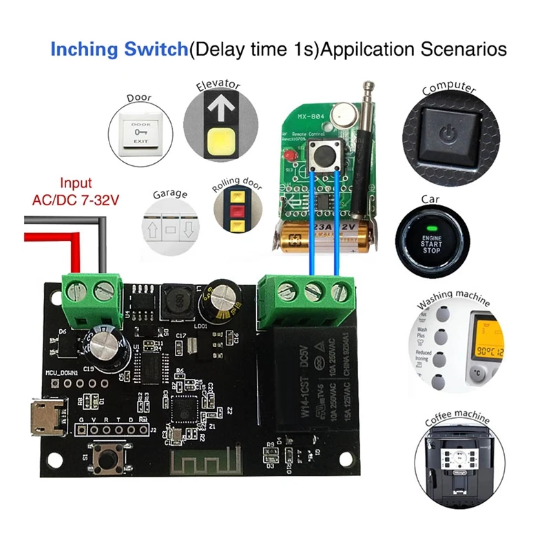 Tuya WiFi Single Way Switch, Módulo de Relé, Ponto, Bloqueio Automático, Mobile Phone App, Controle Remoto, Voz Remota