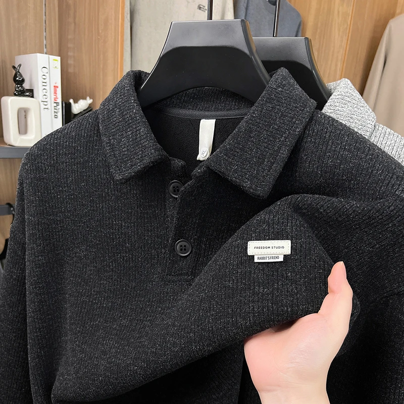 

Men's High-End Autumn New Model Long Sleeves Polo Shirt Lapel Thicken Aesthetic T-Shirt Trend Leisure Versatile Men's Clothing