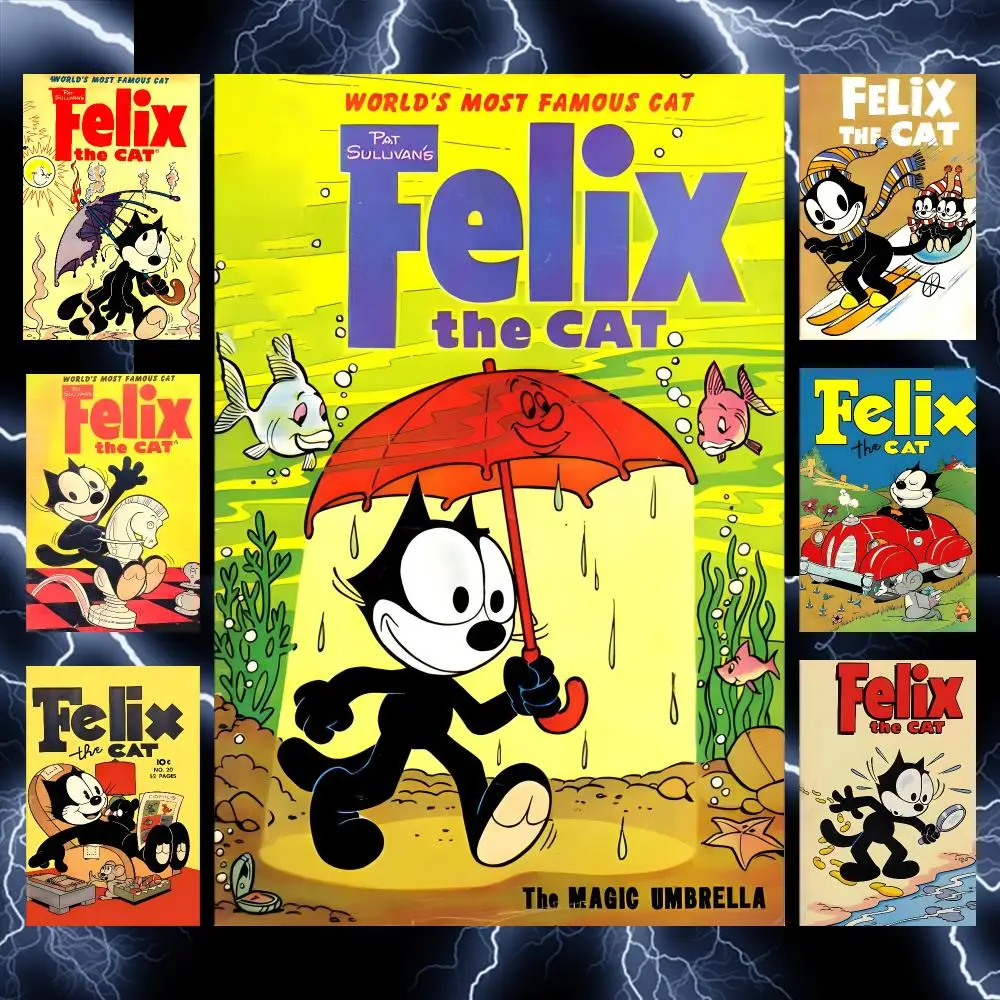 Retro Cartoon F-Felix The Cat Poster Self-Adhesive Wall Art Poster HD Waterproof PP Bedroom Cafe Gym Home Decor Gift