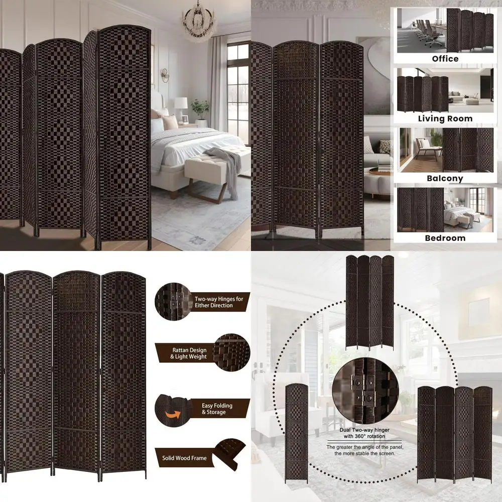 

6-Foot Tall 6-Panel Folding Privacy Screen, Dark Coffee, Space-Saving Room Divider