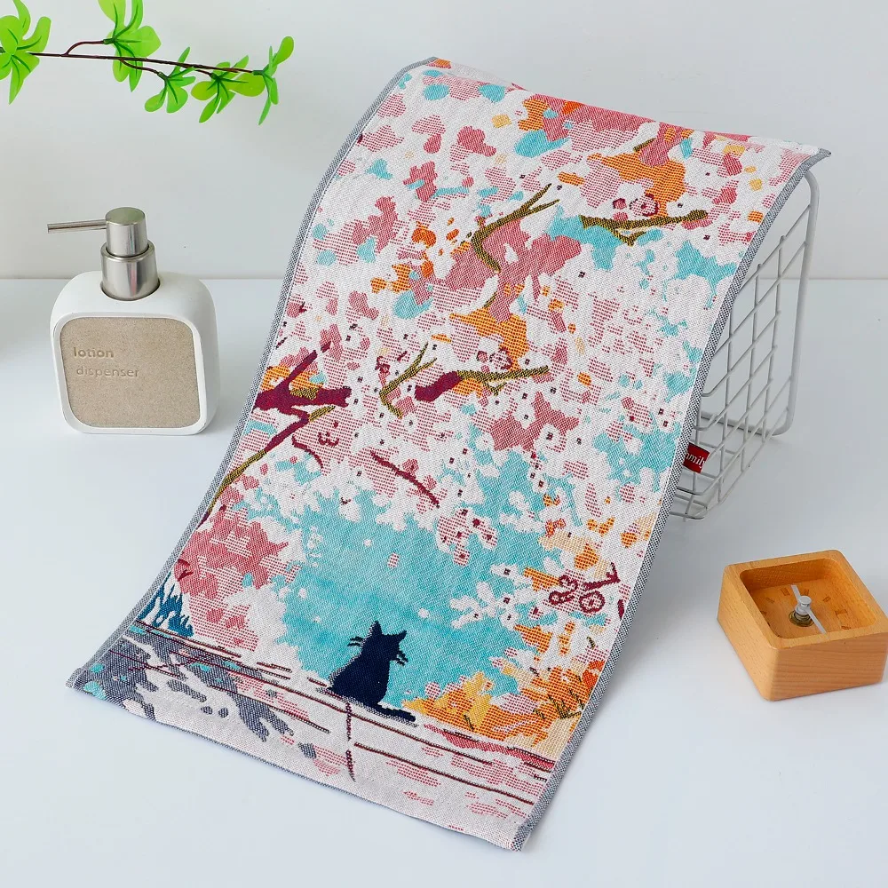 25*48cm Large Hand Towel 4 Layer Cotton Gauze Quick Dry Tea Towel Decorative Cartoon Pure Cotton Dish Cloth for Home Restaurant