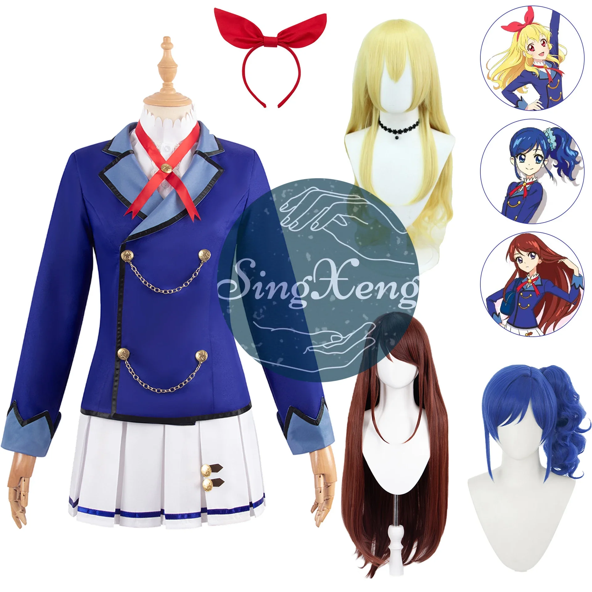 SingXeng Anime Aikatsu！Hoshimiya Ichigo Shibuki Ran Kiriya Aoi Cosplay Costume Starlight School JK Uniform Dress Customize