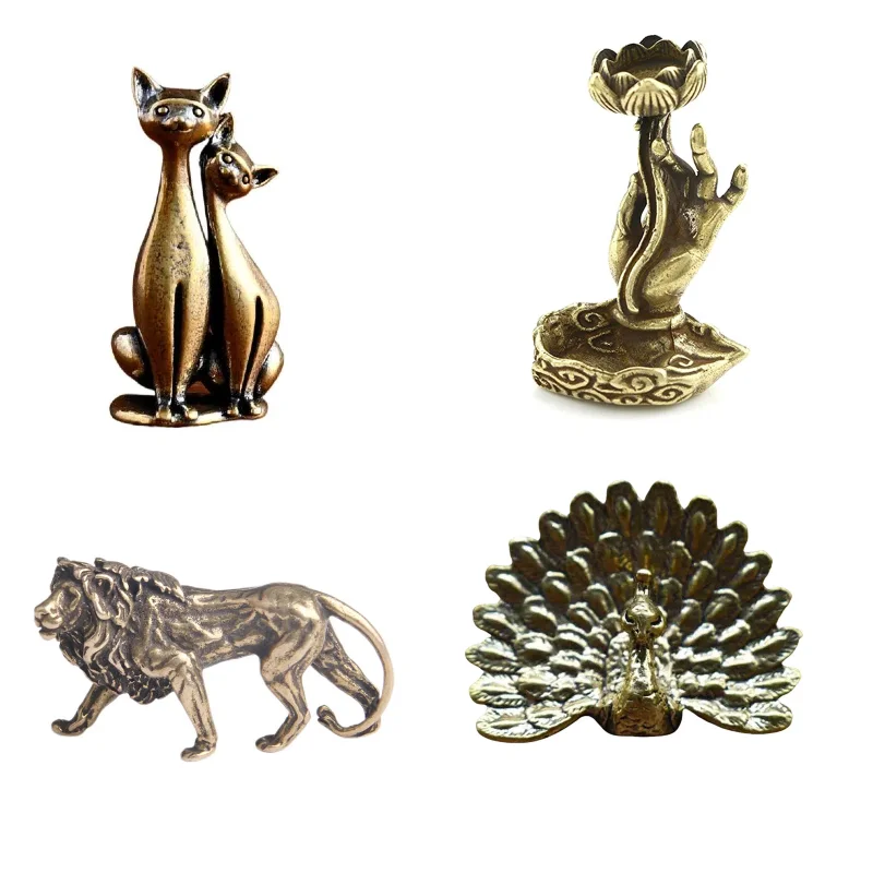 Messing Doppel Katze Skulptur Ornament Handwerk Anime Katze Ornament Hause Desktop Wohnzimmer Büro Kleine Ornament Handwerk