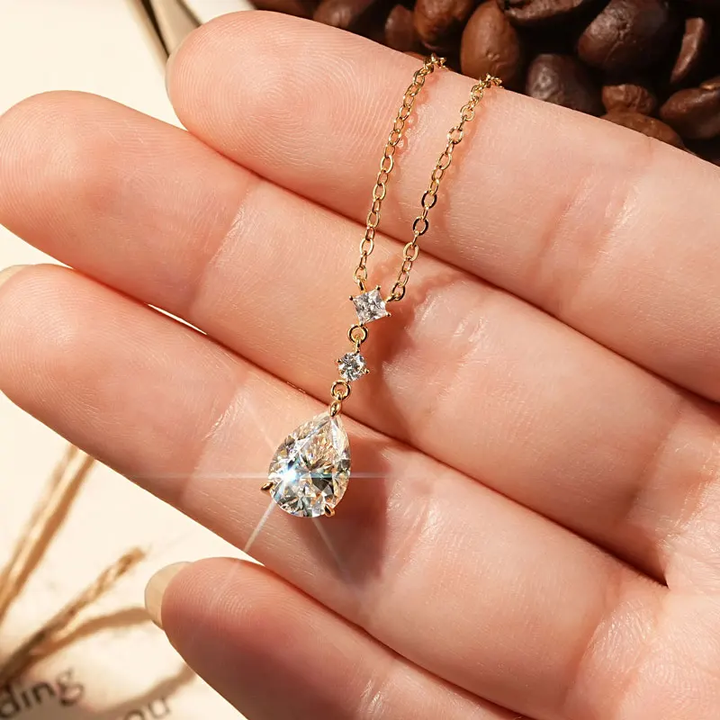 

Lnngy Exquisite 7x10mm Pear Cut Moissanite Pendant Necklace With Certificate for Women 925 Sterling Silver Chains Jewerly Gift