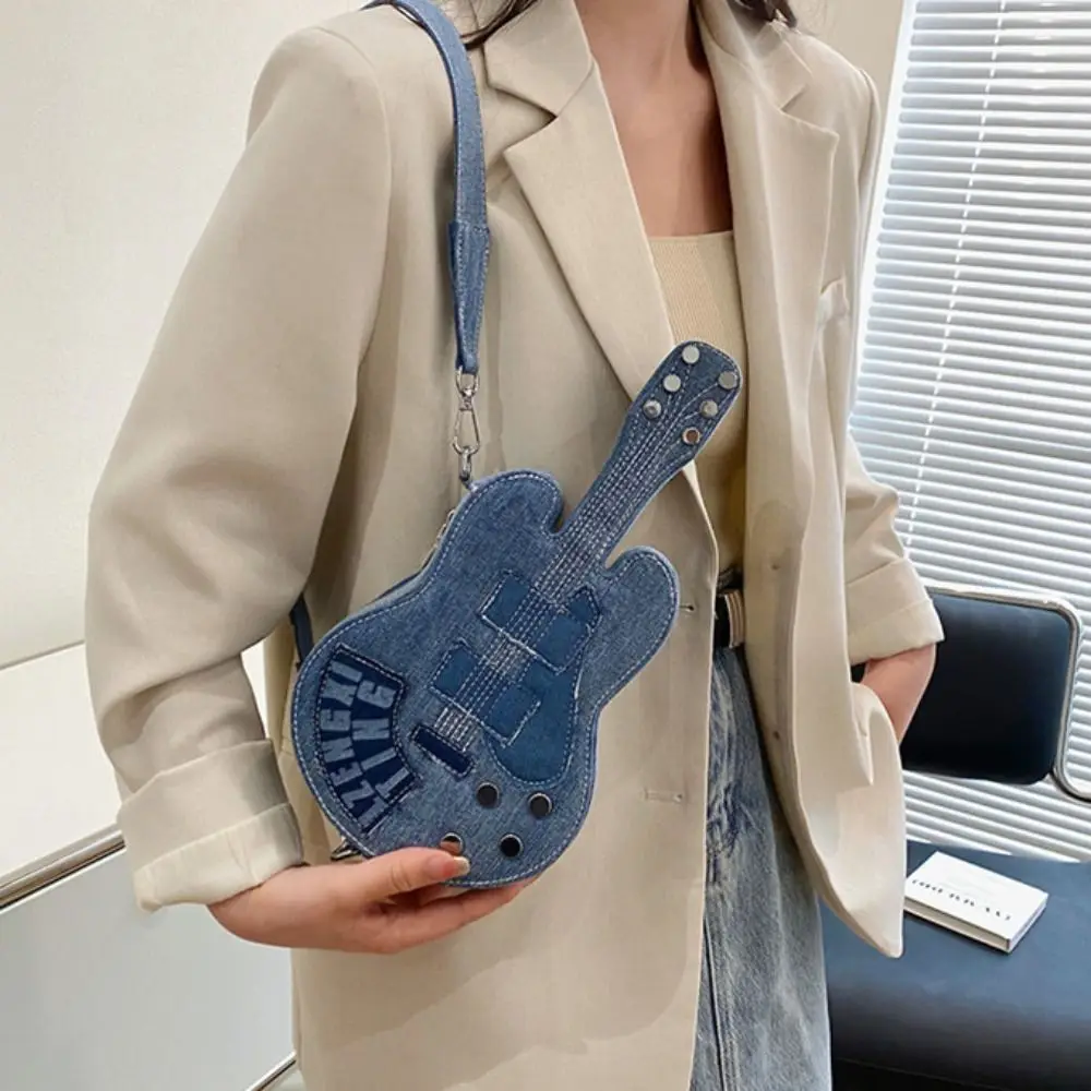 

Portable Vintage Guitar Crossbody Bag Large Capacity Casual Denim Canvas Bag Handbag Y2k Jeans Messenger Bag Women