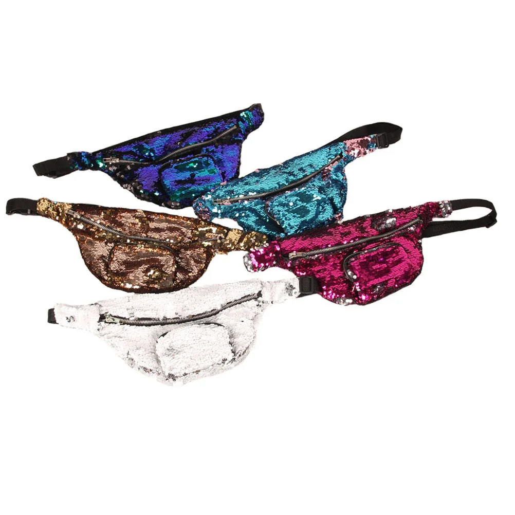Image 5: Sac de taille à paillettes pour femmes, sac banane multifonctionnel réglable avec fermeture éclair lisse, grande capacité, bleu lac rose