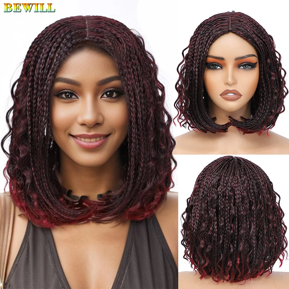 

12-дюймовые короткие плетеные парики Ombre Brown Bug Black Распродажа Goddess Box Braids Вязание крючком Парики Боб Парик Синтетические волосы