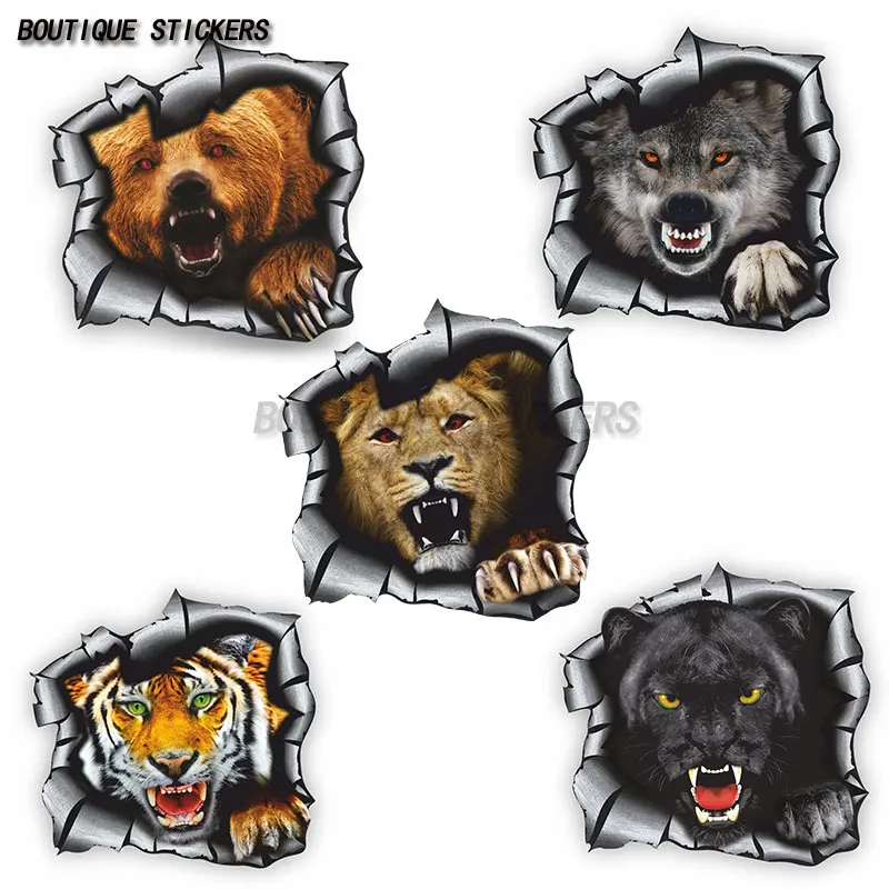 

Boutique Car Sticker Label Tear Fierce Lion Tiger Wolf Bear Decal Waterproof Vinyl Decorative Accessories RV Offroad Decal