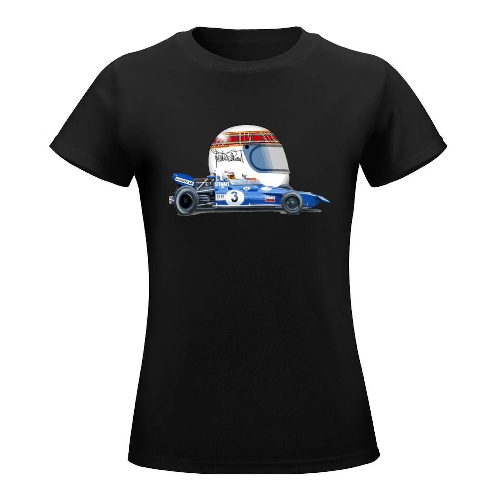 Jackie Stewart Tyrrell 001 '1970–71 F1 Racer T-Shirt funnys funny Short sleeve tee cotton t shirts Women