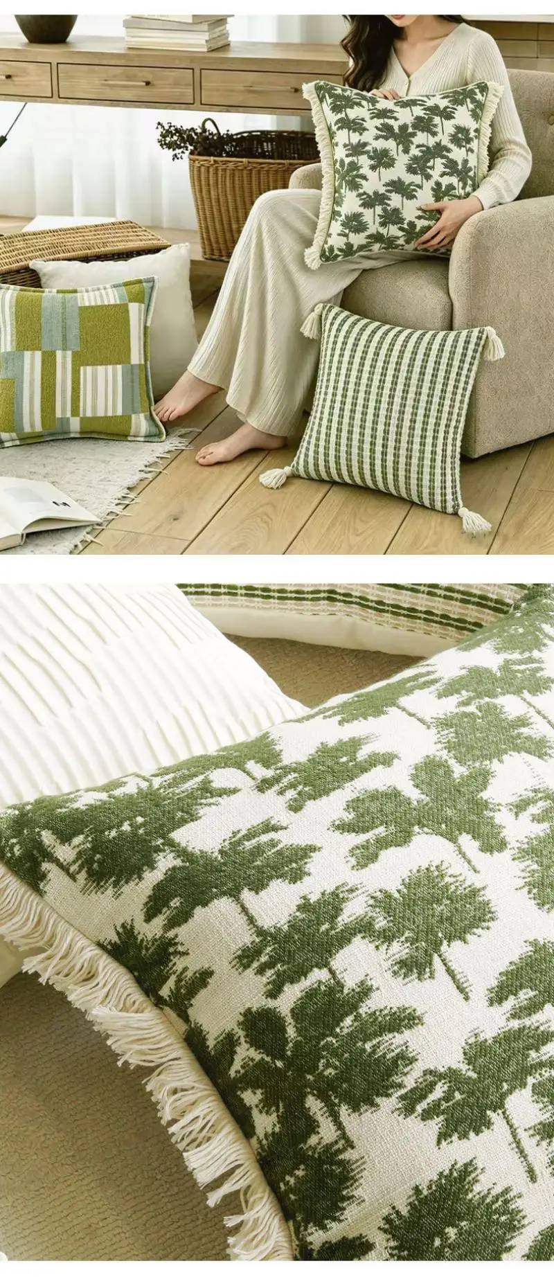 Retro-Dekorations-Kissenbezug, eleganter grüner Sofa-Kissenbezug, Kissenbezug für Kopfteil, 30x50/45x45cm – Detail 7