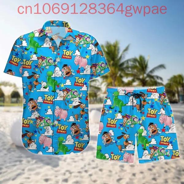 Disney Toy Story Buzz Lightyear Hawaiian Shirt Shorts Set Summer Woody Men's Women's Kids Casual Short Sleeve Beach Shirt Suit