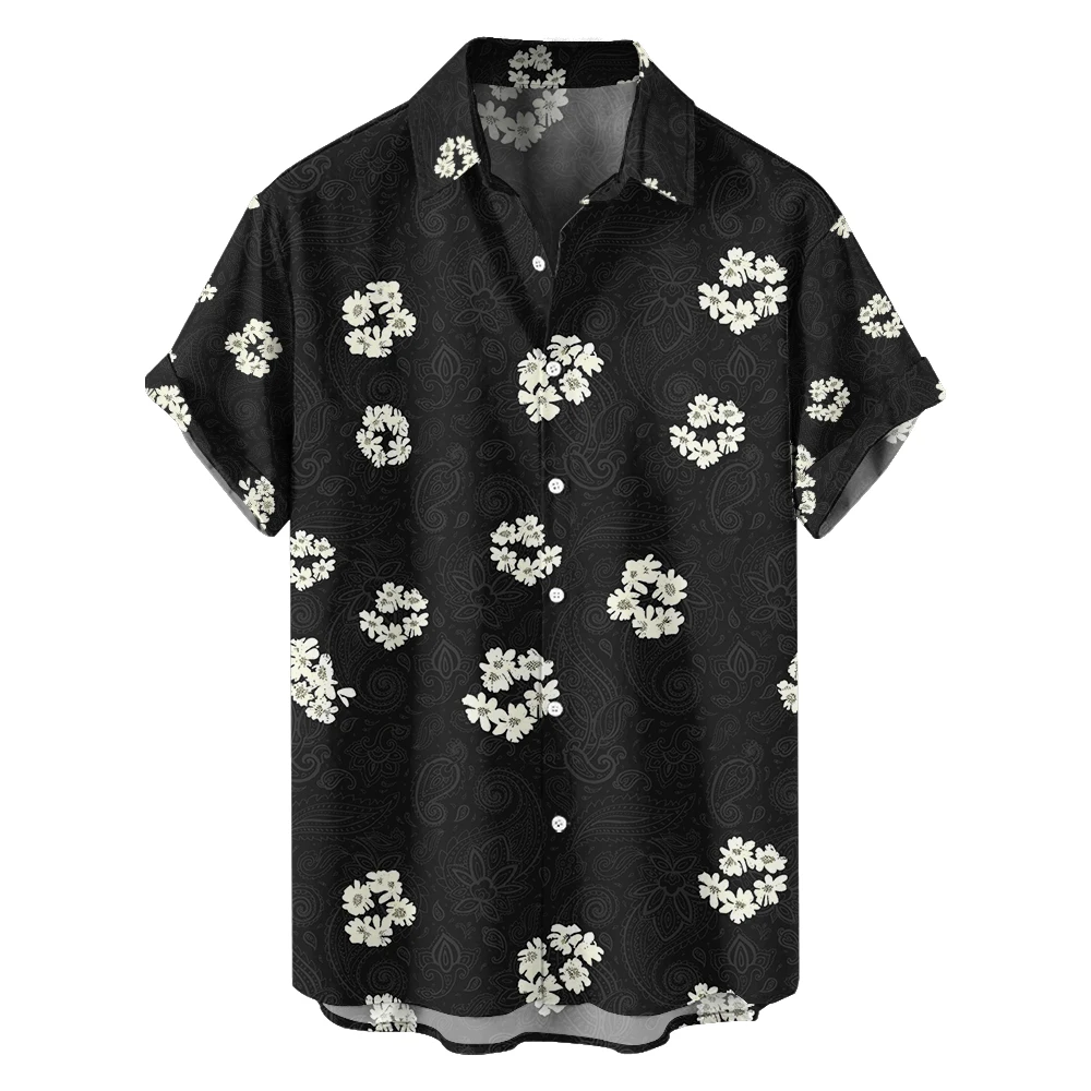 

2024 new summer lovely flower casual travel large size short sleeve shirt Hawaiian style digital print loose trend shirt