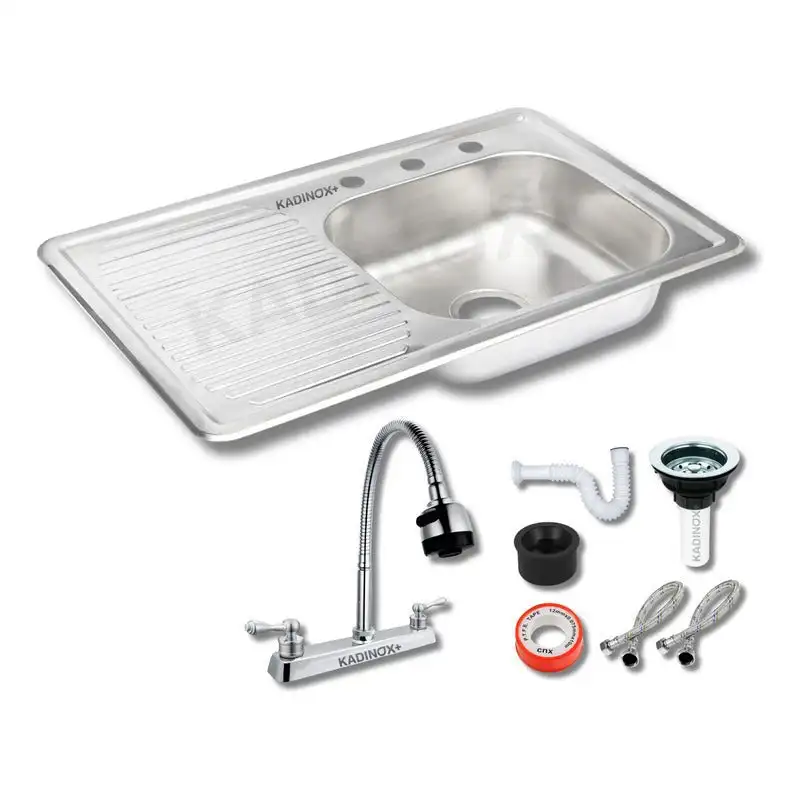 Fregadero Tarja para Cocina Empotrable de Acero Inoxidable 80x50 cm con Kit y Mezcladora Flexible