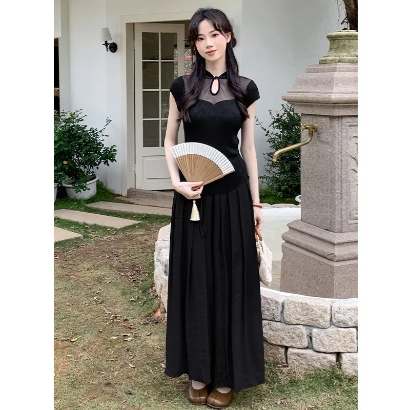 シルクのような薄手のコットンリネンワイドレッグドレープスカートパンツ、実価格、夏の新作、伸縮性ウエスト、韓国風、通勤、風通しの良い、女性用...