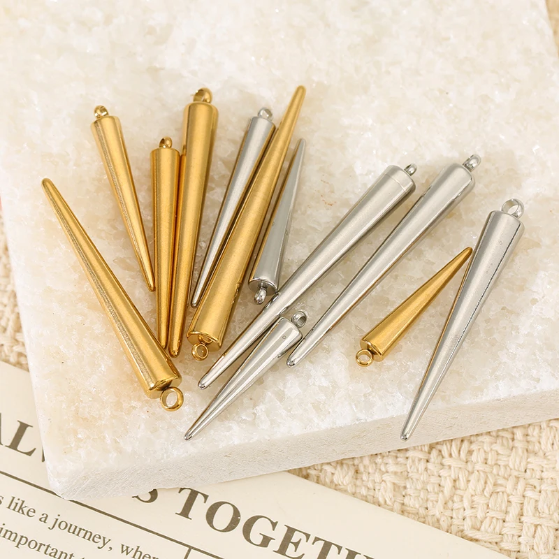 5-10pcs Stainless Steel Cone Bullet Charms Spike Beads Pendants for Earring Necklace Findings Handmade Charm Craft Accessories