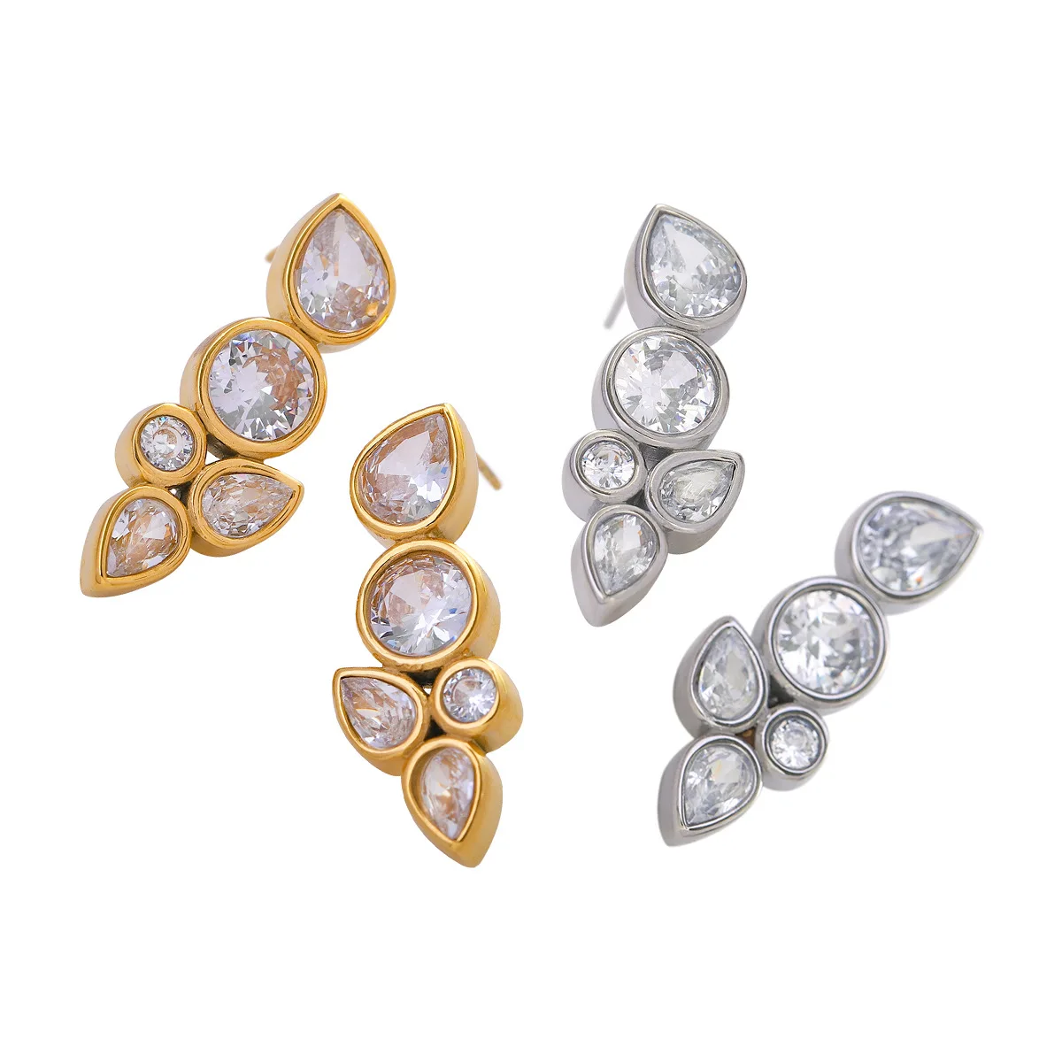 

Stainless Steel PVD 18K Gold Plated Tarnish Waterproof Rhinestoned Leaves Stud Earring For Woman Jewelry Wholesale INS