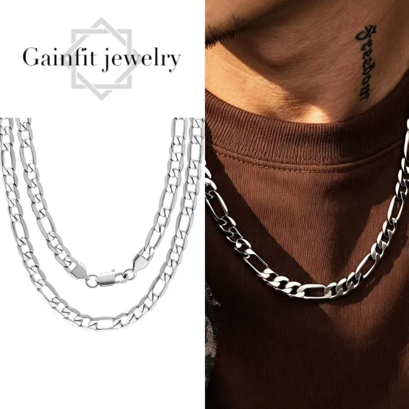 S925 Sterling Silver Figaro Chain, Classic and Stylish, 8mm Wide, Unisex, Perfect Gift for Lovers, Friends, or Fathers, Jewelry for Christmas, Holidays, or Anniversaries, 0.7 oz.