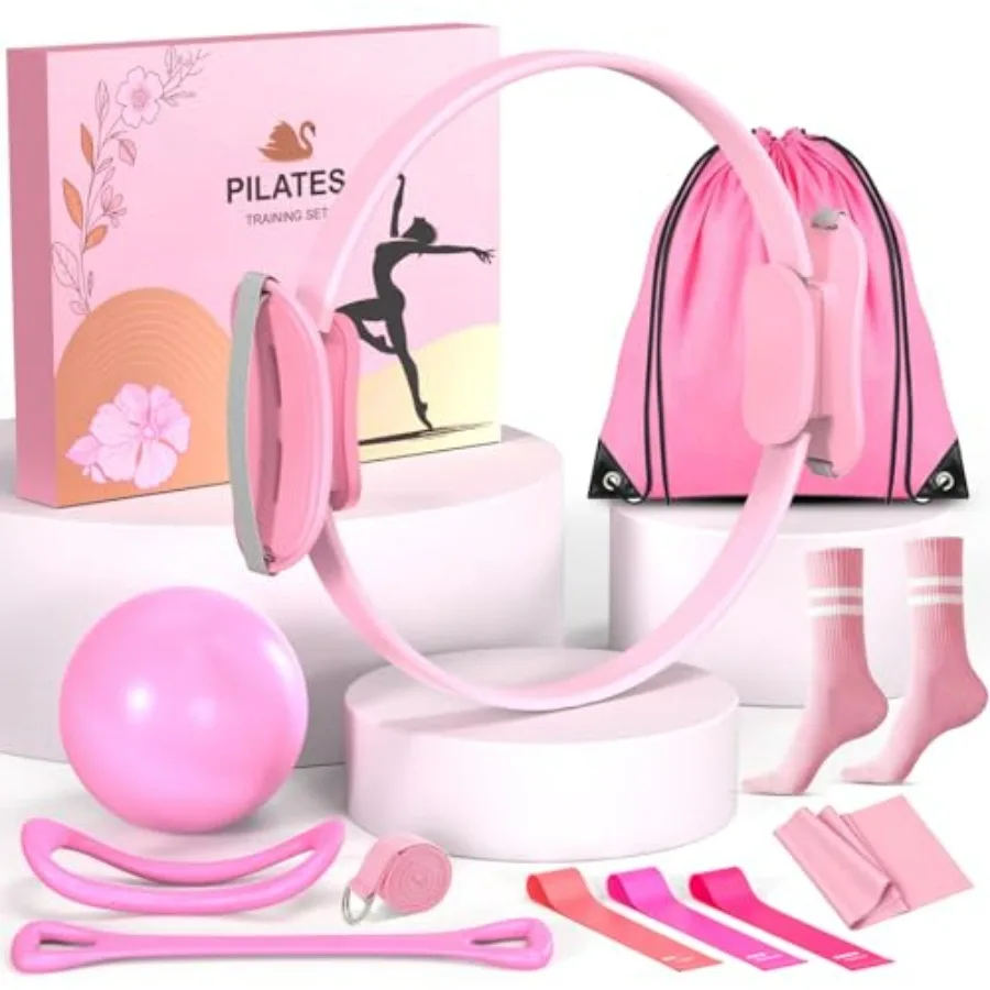 Pilates Equipment Set for Women, Pilates Ring and Ball Set with 15" Magic Circle and Resistance Bands, Perfect Mother's Day Gif